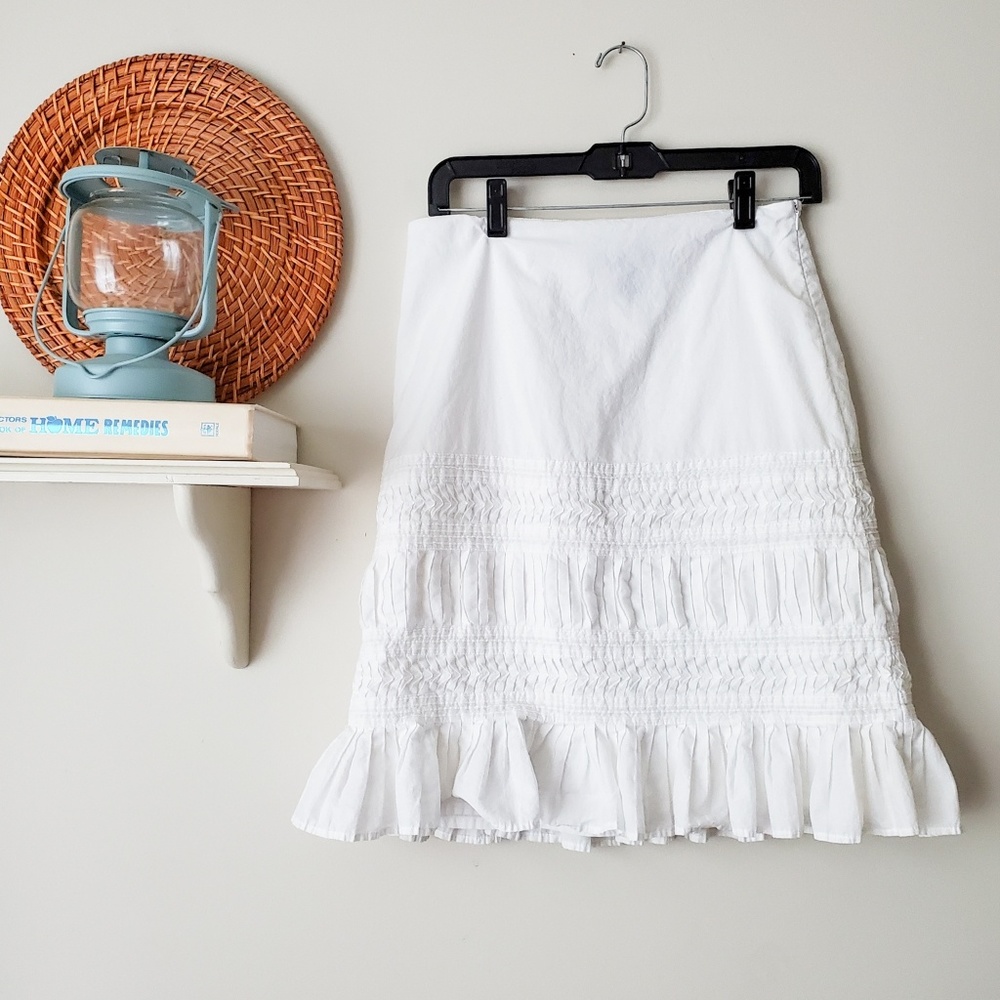 FOLIO NY White Side Zipper Ruffle Flounce Skirt